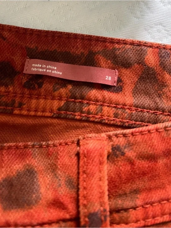 Anthropology Red/Orange Animal Print Denim Jeans - Picture 2 of 3